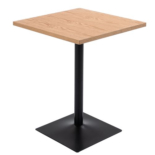 Table de bar carrée design industriel - table bistrot - dim. 60 x 60 x 75 cm - piètement central - métal noir panneaux multicouches imitation bois clair