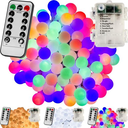 Guirlande lumineuse boules LED, plusieurs couleurs et dimensions disponibles, à piles, télécommande incluse - VOLTRONIC - Couleur : Multicolore - Tail