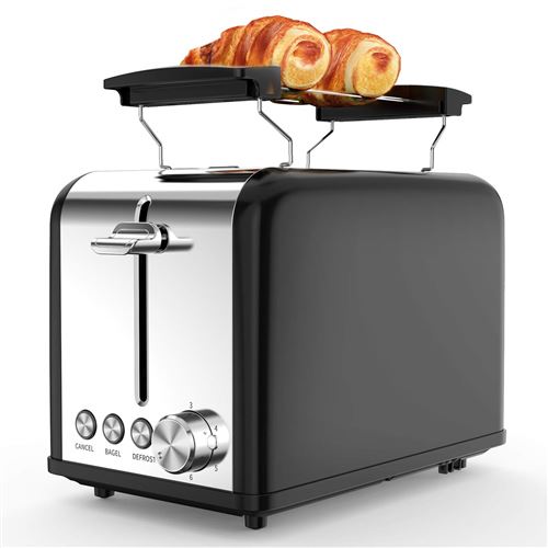 Morpilot Grille-Pain Inox, Toaster Grille Pain 2 Fentes Extra-Larges - 6 Niveaux Réglable, 815W Noir