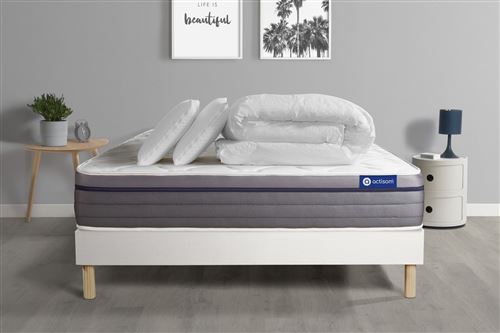 Non Communiqué Blanc Pack Prêt À Dormir Matelas Mémoire De Forme Actimemo Zen 140X200 7Zones De Confort + Sommier Kit + 2 Oreillers +Couette - Image 1
