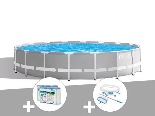 Pack piscine tubulaire Intex Prism Frame ronde 6,10 x 1,32 m + 6 cartouches de filtration + Kit d'entretien