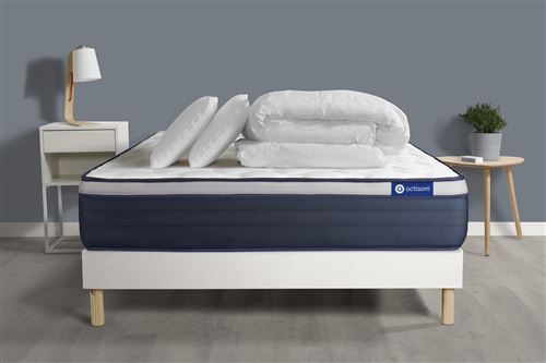 Non Communiqué Blanc Pack Prêt À Dormir Matelas Ressorts Ensachés+Mémoire De Forme Actiflex Max 140X190cm + Sommier Kit + 2Oreillers+Couette