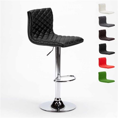 Tabouret haut pour bar et cuisine en similicuir matelassé design Denver, Couleur: Noir