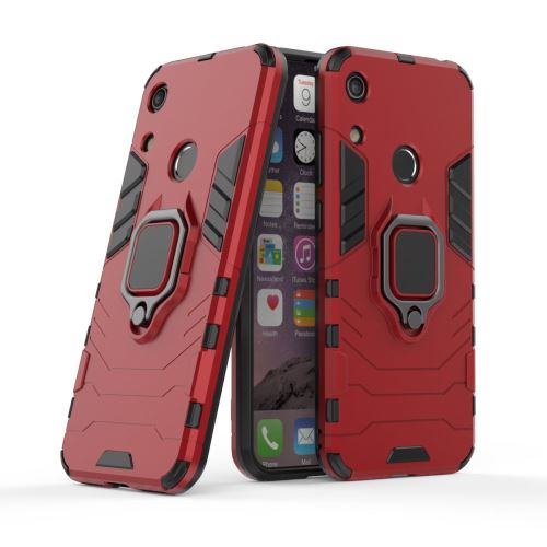 Coque en TPU hybride avec béquille en forme d'anneau de doigt rouge pour votre Huawei Honor Play 8A
