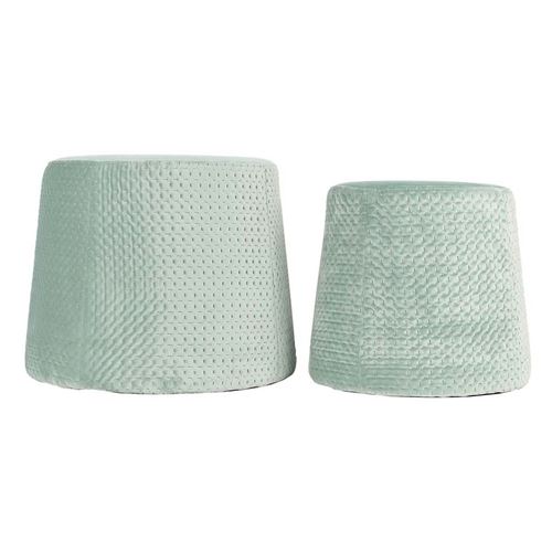 2 Poufs empilables en velours vintage Edouard - Vert d'eau