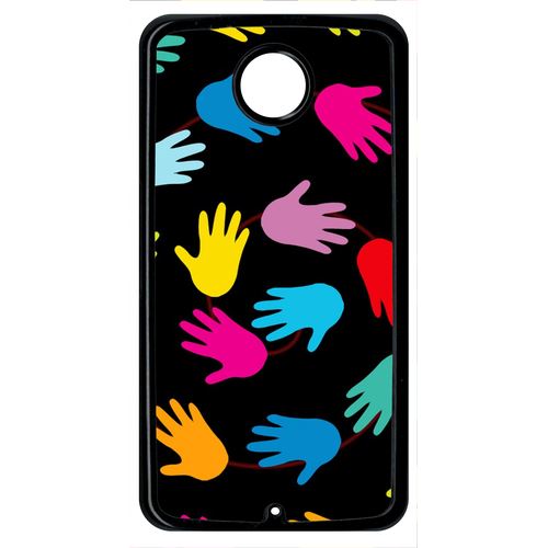 Coque Main Multicolor Sur Fond Noir Compatible Google Nexus 6 Transparent
