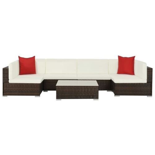Vidaxl Beige Salon De Jardin Modulable Polyethylene 7 Pieces X 70 X 54 6 Personnes - Image 2