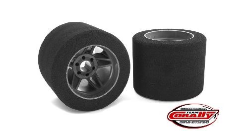 Team Corally - Attack Foam Tires - 1/8 Circuit - 35 Shore - Rear - Carbon Flex Rims (2)
