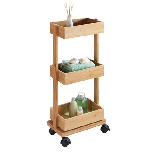 Desserte de salle de bain en bambou Tortona - L. 31 x H. 71 cm - Marron