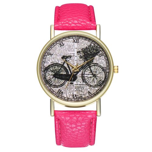 Dictionnaire de bicyclette classique montre bracelet en cuir dames montre pour hommes tendance de l'horloge à quartz T295-ARoseCamine