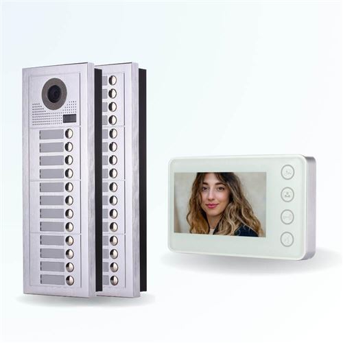 BT SECURITY Portier interphone vidéo modern 2 fils - 28 appartements - 28 écrans blancs