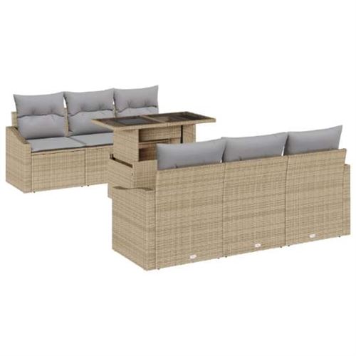 Non Communiqué Beige Salon De Jardin Vidaxl Rotin 7 Pieces 5 Personnes