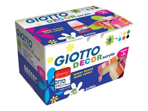 GIOTTO DECOR - Peinture - peinture acrylique - noir, rouge, bleu, vert, jaune, blanc - 25 ml (pack de 6)