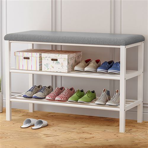 Banc à chaussures meuble étagère de rangement 2 niveaux - 80 x 33 x 50 cm gris