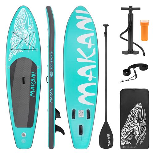 ECD GERMANY Stand up paddle board gonflable Makani avec pompe &aacute; air pagaie turquoise 320 cm