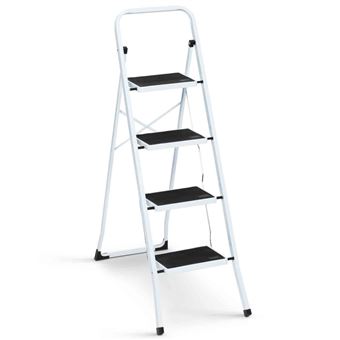 Relaxdays Escabeau, pliable, 4 marches antidérapantes, charge maximale : 150 kg, garde-corps
