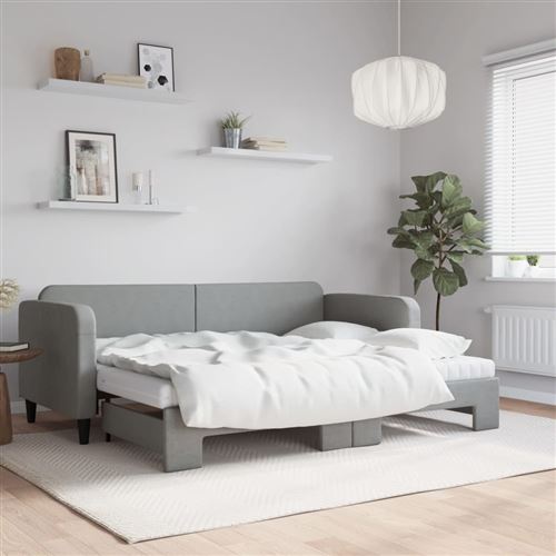 vidaXL Lit de jour avec gigogne et matelas gris clair 80x200 cm tissu