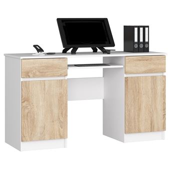 bureau lino chêne 2 portes 2 tiroirs 5 étagères 135x50x77 cm - 1