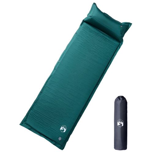 Matelas de camping autogonflant avec oreiller 1 personne vert