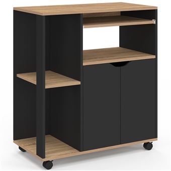 Desserte de cuisine COSI bois noir et plateaux façon hêtre L.76 CM - 1