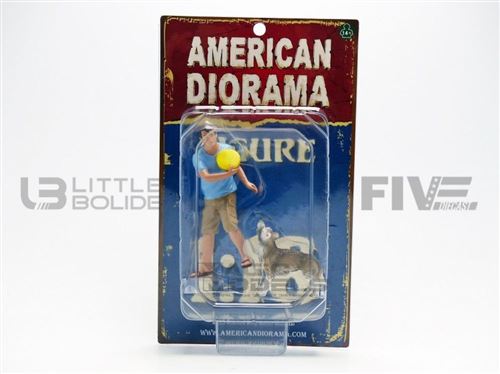 Voiture Miniature de Collection AMERICAN DIORAMA 1-18 - FIGURINES Homme et Chien - Bleu / Yellow / Green - 23889