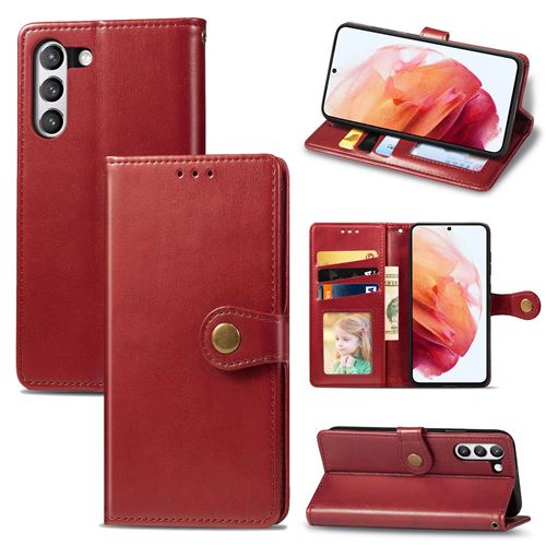 MPFRANCE Housse pour Samsung Galaxy S21 FE 5G Rouge [Porte Carte, etui portefeuille, boucle]