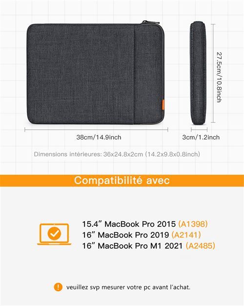 Housse Compatible avec MacBook Pro 16 Pouces M3 M2 M1 2023-2019, MacBook  Pro 15 2013-2015, ThinkPad Chromebook 14, Matebook D15, Surface Laptop 3 de