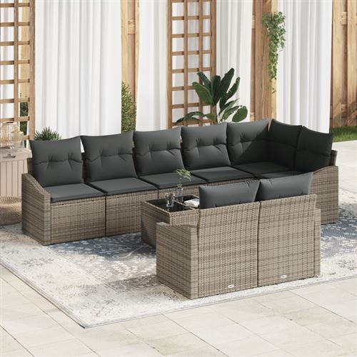 Non Communiqué Noir Ensemble De Canapé De Jardin De 8 Pièces Avec Coussins En Rattan Poly