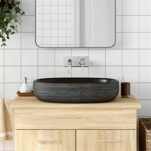 Vidaxl - Lavabo Da Appoggio Grigio E Nero Ovale 59x40x14 Cm Ceramica