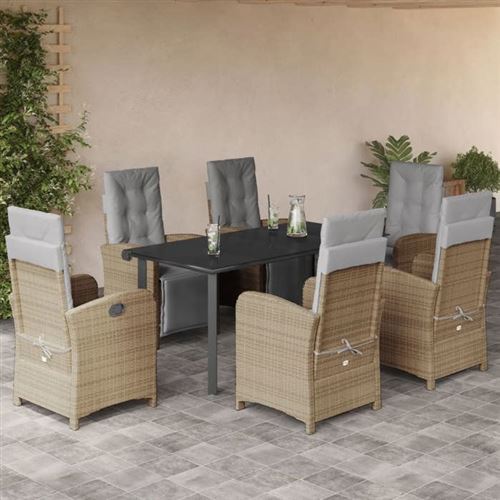 Non Communiqué Marron Vidaxl Ensemble À Manger De Jardin Avec Coussins 7 Pcs, Table Et Chaises Avec Dossier Et Repose-Pied Réglables 3212595
