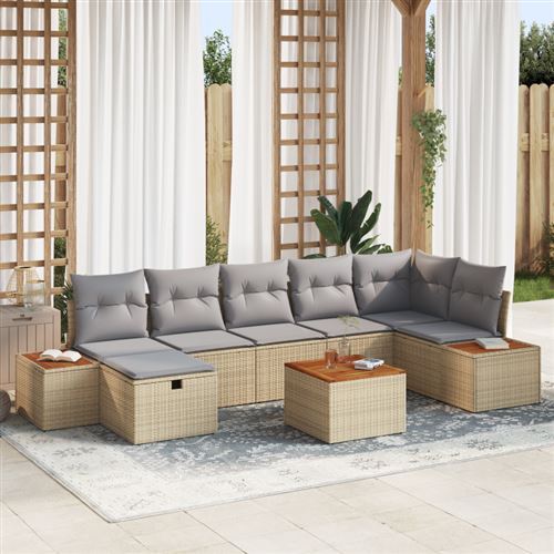 Non Communiqué Beige Ensemble De Canapé De Jardin 8 Pièces Avec Coussins Poly Rotin