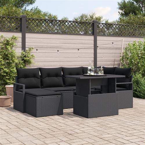 Non Communiqué Noir Ensemble Canapé Jardin 7 Pièces Avec Coussins Rattan Poly Canapé Jardin 2 Places Avec Coussins Rattan Poly