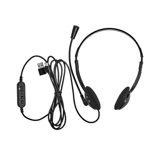 Nedis Noir Casque Pc Supra-Aural Stéréo Usb-C Avec Adaptateur Usb-A Et Micro Flexible - Image 2