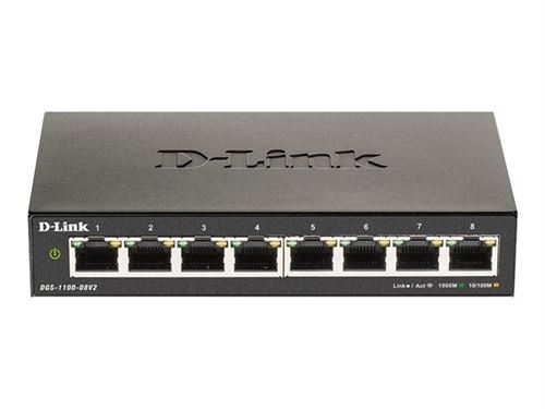 Non Communiqué Noir D-Link Dgs 1100-08V2 - Commutateur - Intelligent - 8 X 10/100/1000 - De Bureau - Ac 100/240 V