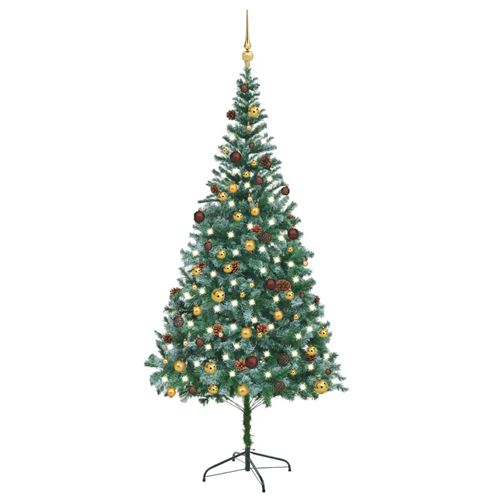 vidaXL Arbre de Noël artificiel LED et boules et pommes de pin 210 cm