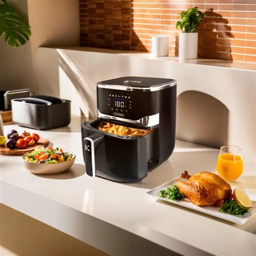 Friteuse &agrave; Air Noire 5,5l Avec 1 Bac Et 7 Programmes Airmed55 De 