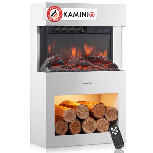 Non Communiqué Blanc Kaminio Cheminée Électrique Henri - Poêle Électrique Avec Chauffage, Effet De Flamme 3D, Compartiment À Bois, Télécommande