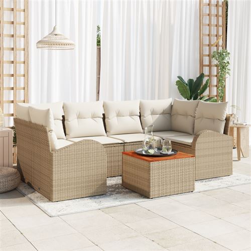 Non Communiqué Beige Ensemble De Canapé De Jardin 7 Pièces Avec Coussins Poly Rotin Acacia