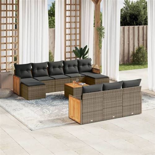 VIDAXL - Salon de jardin modulable - Rotin - Gris - 10 personnes - 11 pièces - Image 2
