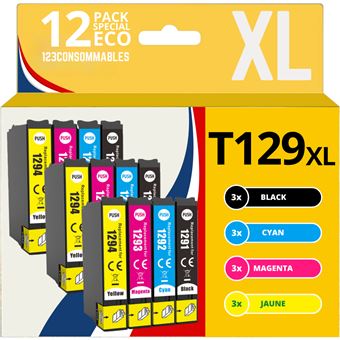 123CONSOMMABLES - T1295 - Cartouches Encre Compatible avec Epson T1295 pour Stylus SX525WD SX535WD SX425W SX230W Office BX635FWD BX305FW Workforce WF-3520 (3 Noir / 3 Cyan / 3 Magenta / 3 Jaune) - 1
