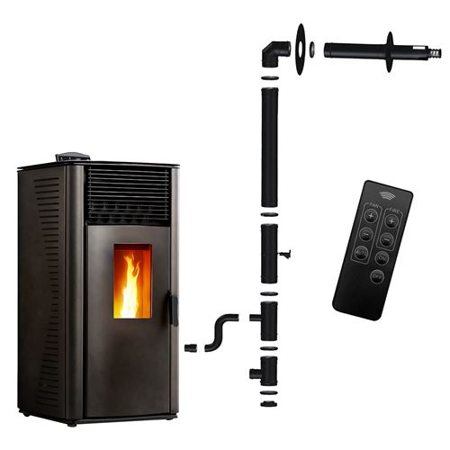 Po&ecirc;le &agrave; granul&eacute;s &eacute;tanche Anita 13 kW Noir Sannover + Kit d'installation Complet
