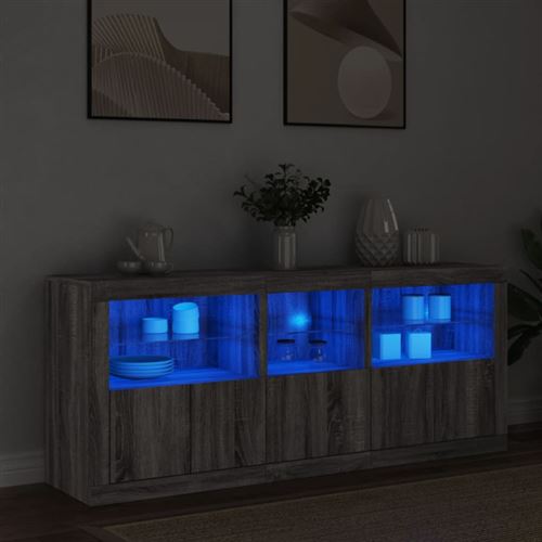 vidaXL Buffet avec lumières LED sonoma gris 162x37x67 cm