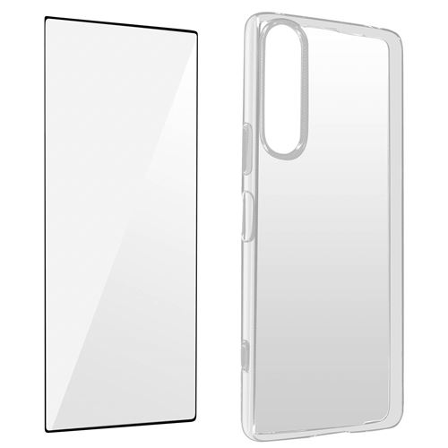 Coque pour Sony Xperia 5 IV Silicone Souple et Film Verre Trempé 9H Avizar transparent contour noir