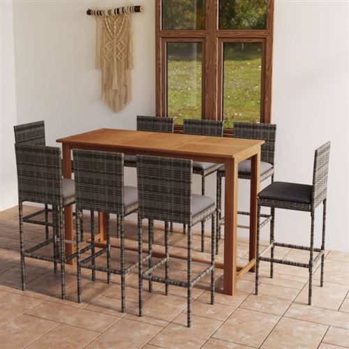 Non Communiqué Gris Ensemble De Bar De Jardin Avec Coussins 9 Pcs
