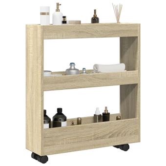 VidaXL Chariot De Rangement Étroit 3 Niveaux Chêne Artisanal - Chariot Roulant Multifonction