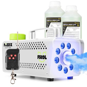 Fuzzix F509LW Pack Machine à Fumée 500 Watts avec 3 LEDs RGB - Blanc, 2L de Liquide, Facile à transporter, Puissante et Compacte - 1