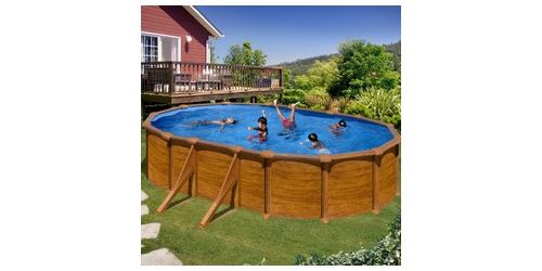 Piscine acier aspect bois Mauritius ovale 6,34 x 3,99 x 1,32 m - Gré
