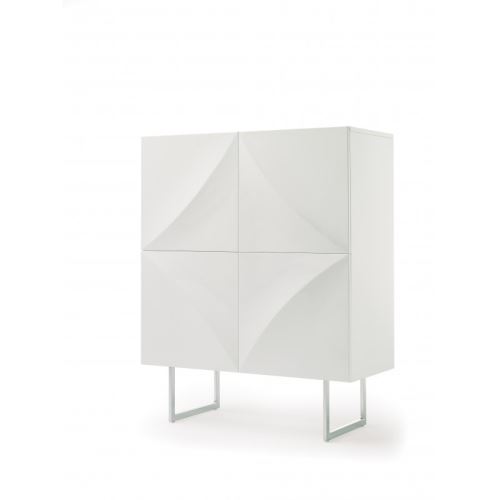 Buffet haut 4 portes en bois laqué blanc relief 3D PAULIN