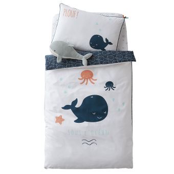 Vertbaudet Housse De Couette Bebe Eau Salee Blanc Bleu 80x1 Parure De Lit Bebe Achat Prix Fnac