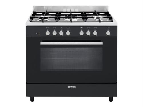 Glem GE960CVBK2 - Cuisinière - pose libre - largeur : 90 cm - profondeur : 60 cm - hauteur : 91 cm - avec système auto-nettoyant - noir/inox